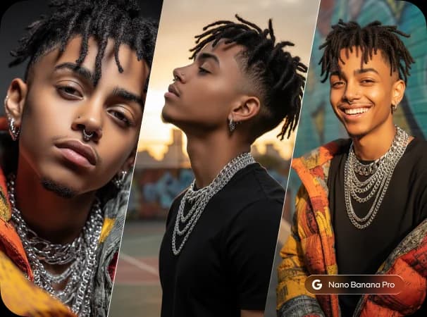 AI-generated portrait triptych made with Nano Banana Pro