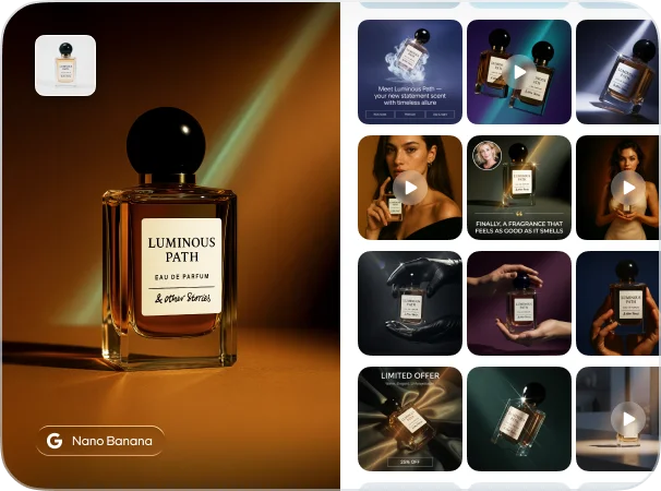 AI-generated product ad campaign grid